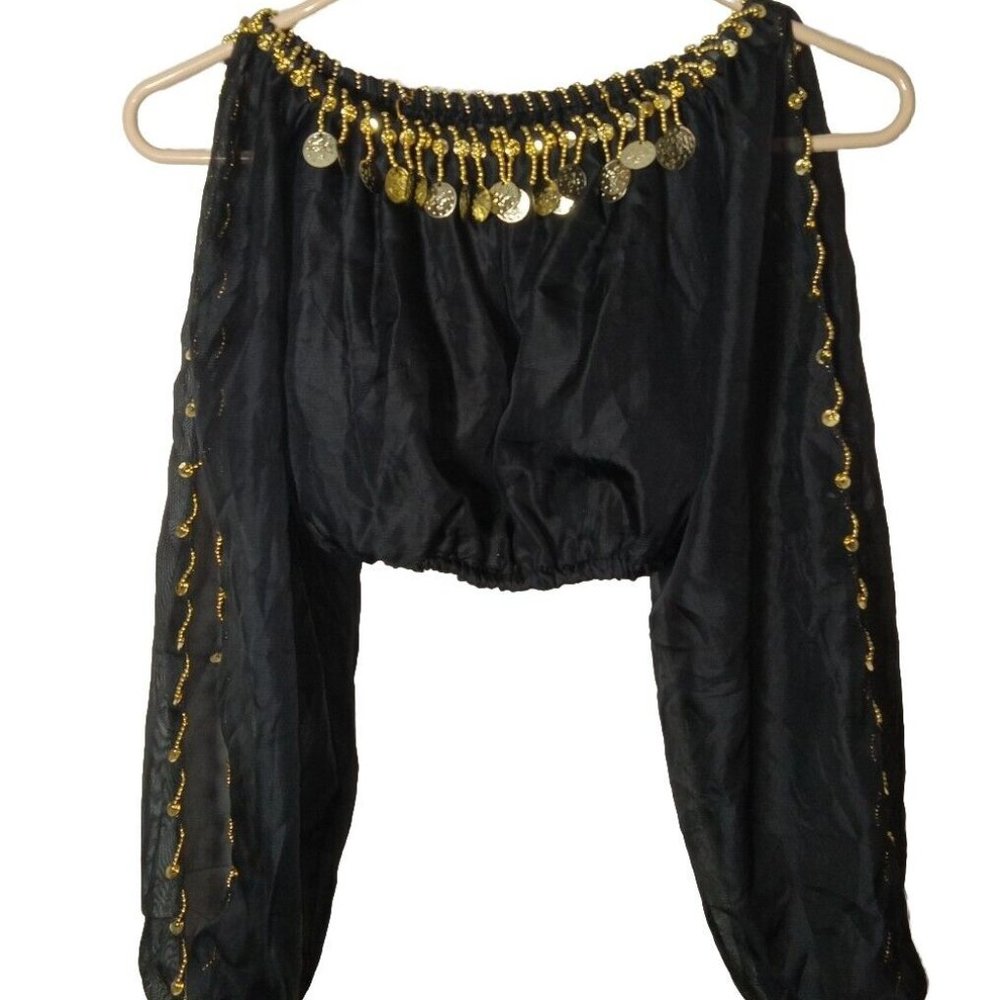 Halloween Women's Gitana Top Black Gold Beads Off-shoulders Unbranded Small